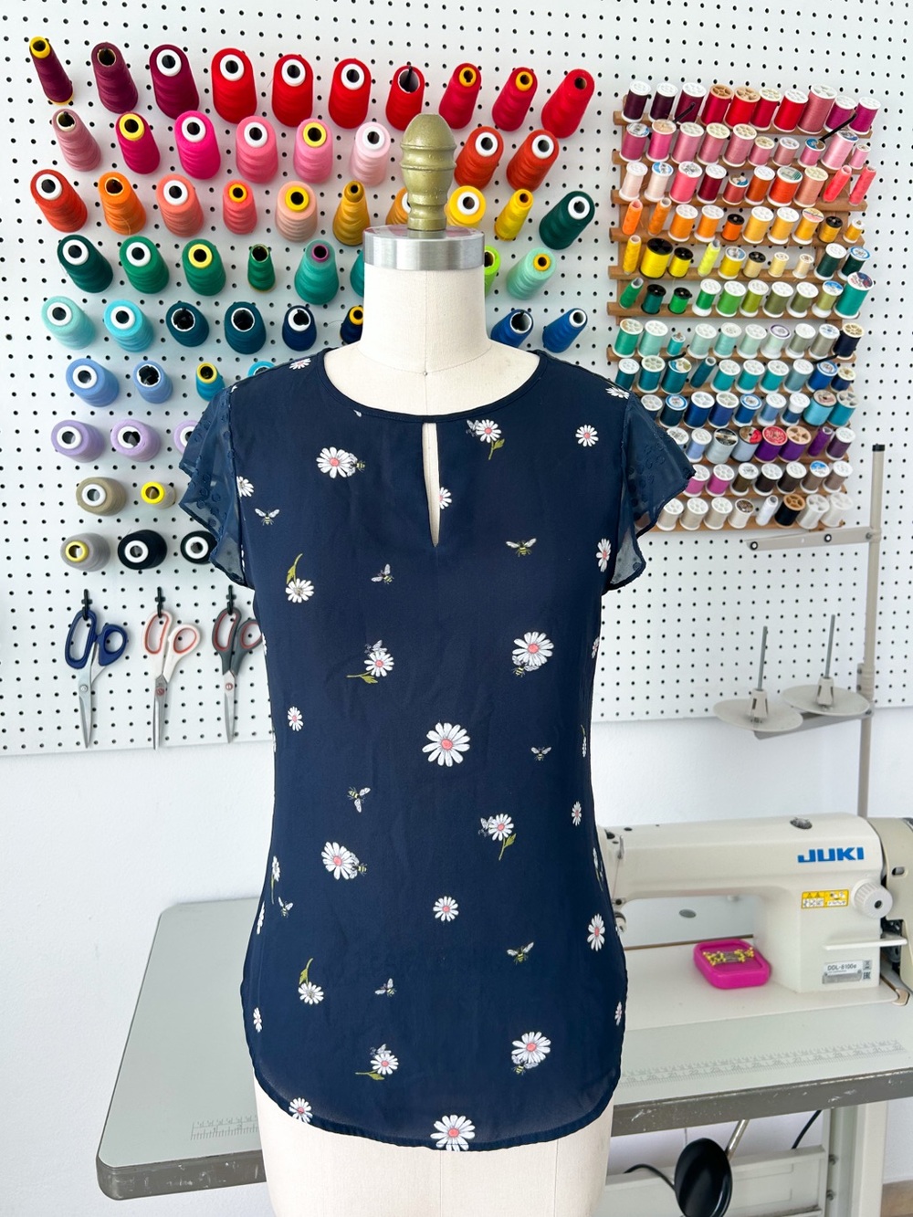 Van Heusen Navy Floral Keyhole Blouse